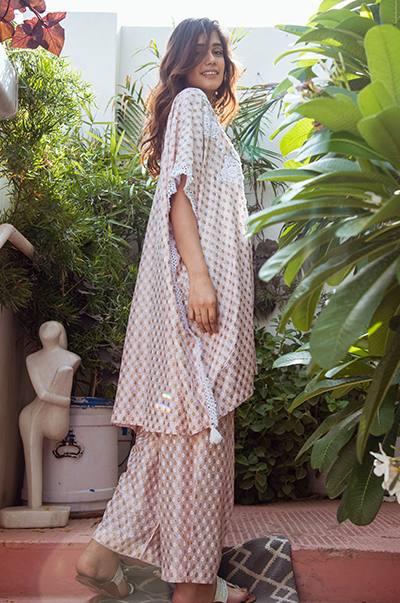Salmon Pink Fringe Kaftan - Ready to ship