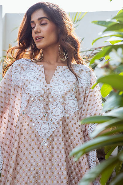 Salmon Pink Fringe Kaftan - Ready to ship