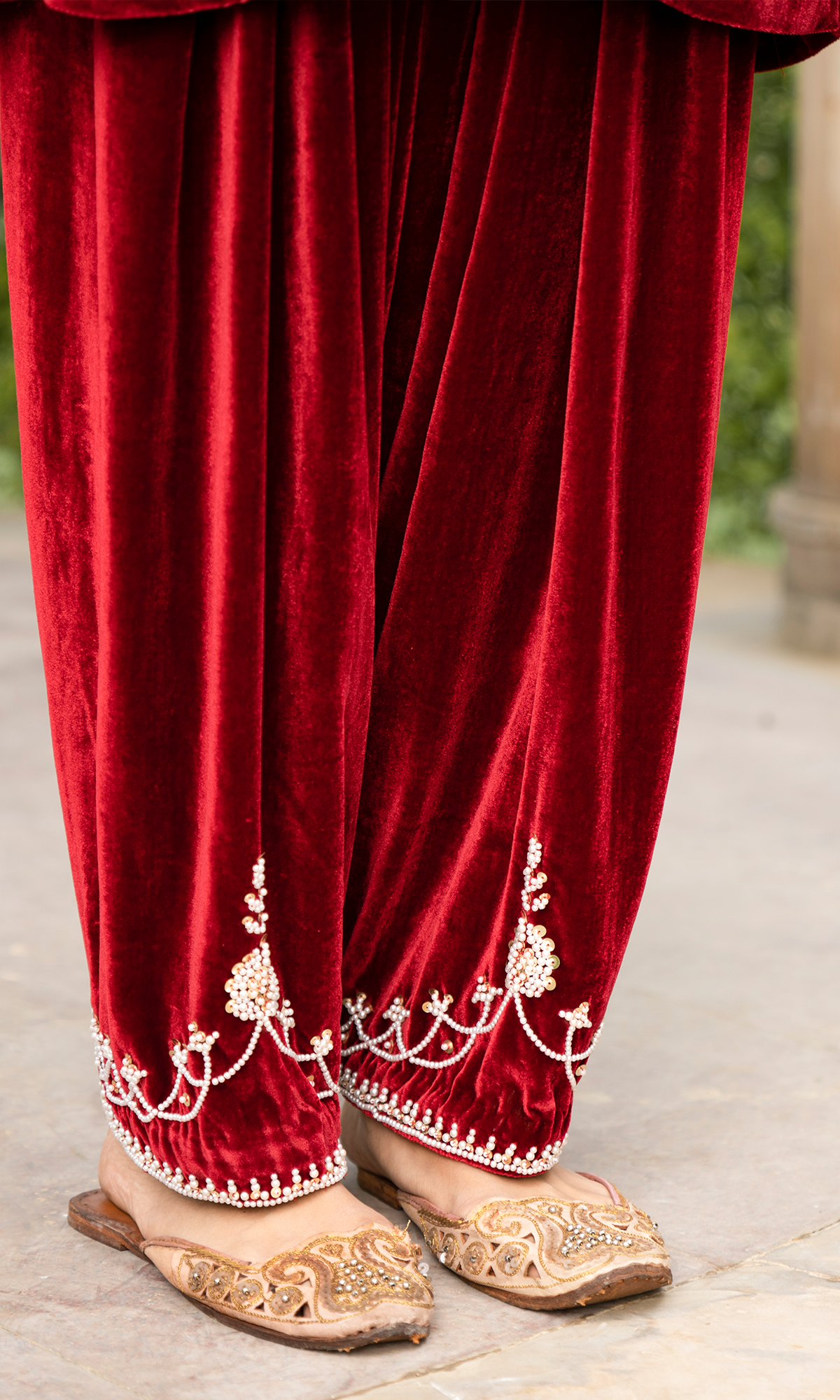 Bareen Mughals Red Velvet Embroidered Kurta With Salwar- Set Of 2 - Ready to ship