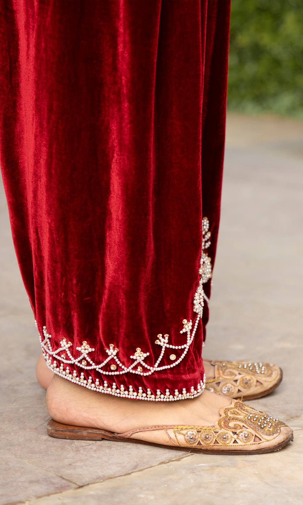 Bareen Mughals Red Velvet Embroidered Kurta With Salwar- Set Of 2 - Ready to ship