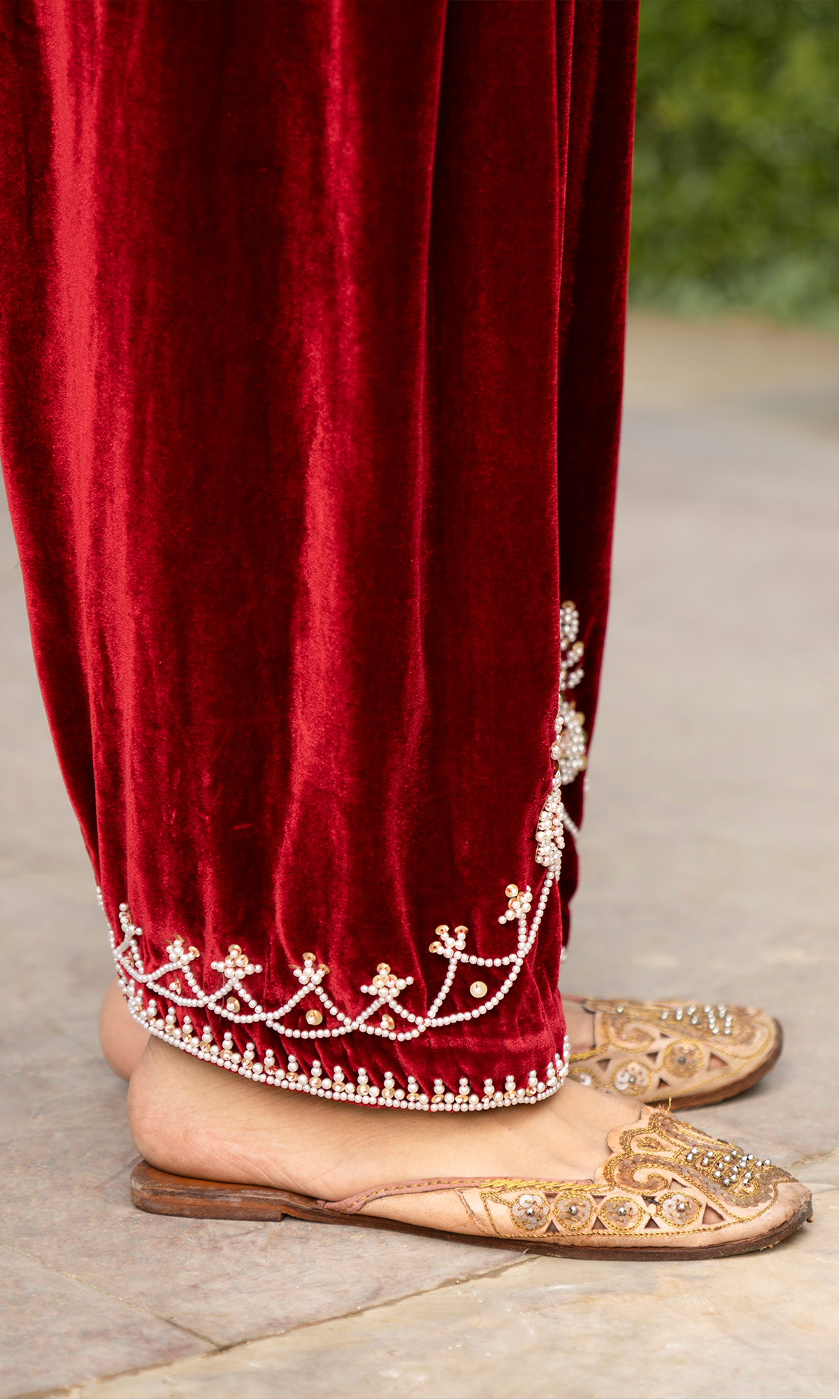 Bareen Mughals Red Velvet Embroidered Kurta With Salwar- Set Of 2 - Ready to ship
