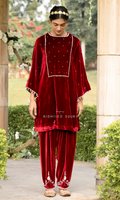 Bareen Mughals Red Velvet Embroidered Kurta With Salwar- Set Of 2 - Ready to ship