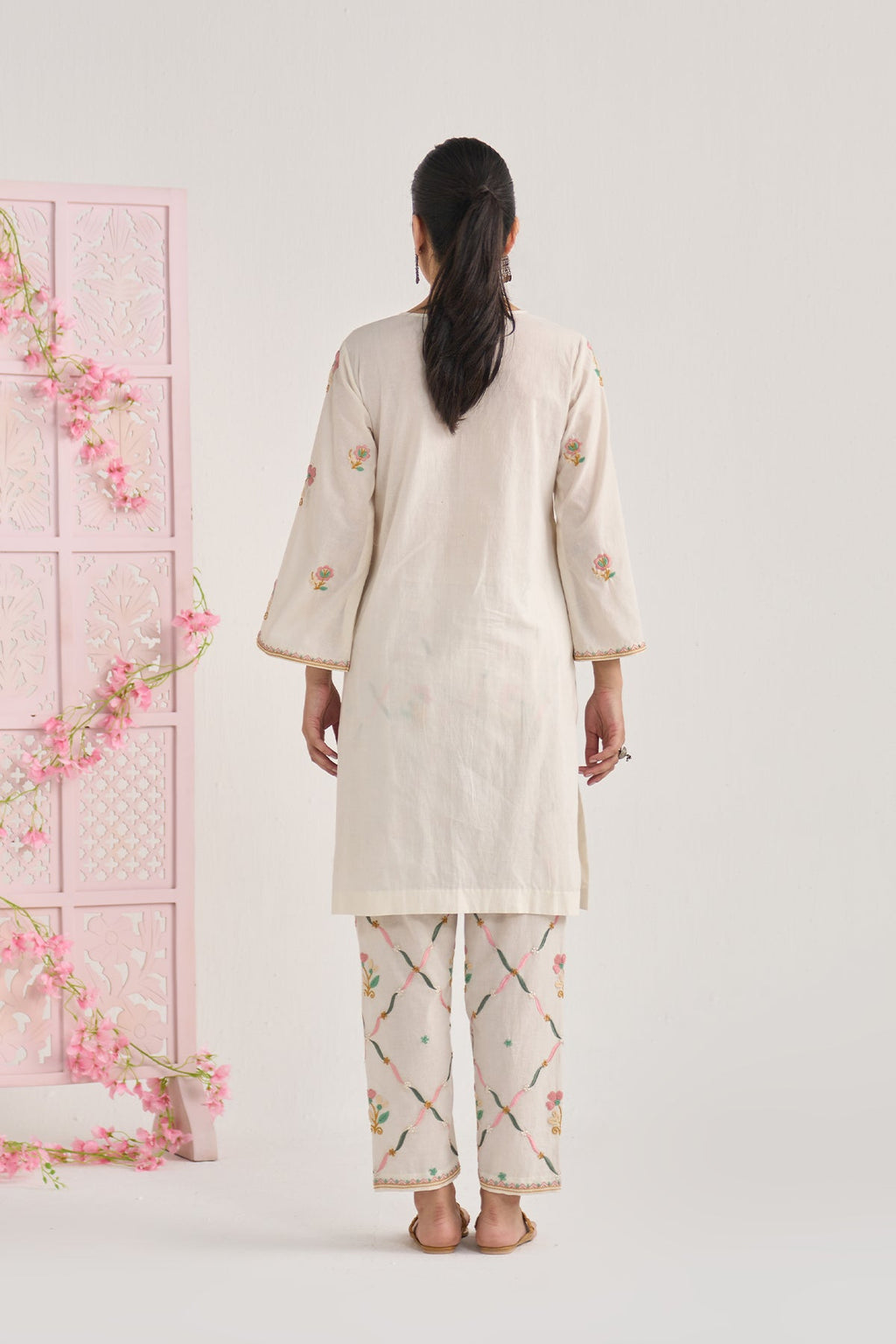 Chikankari summer 26 kora Bell sleeves kurta with jall embroidered salwar ( set of 2) - Ready to ship