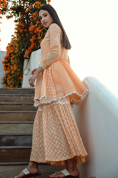 Jannat Orange Short Kurta with Gharara and Dupatta - Ready to ship
