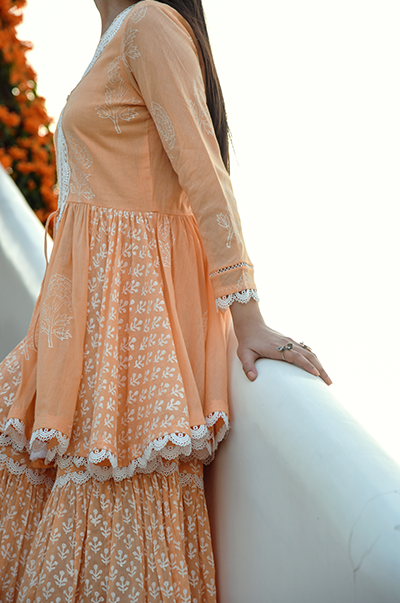 Jannat Orange Short Kurta with Gharara and Dupatta - Ready to ship