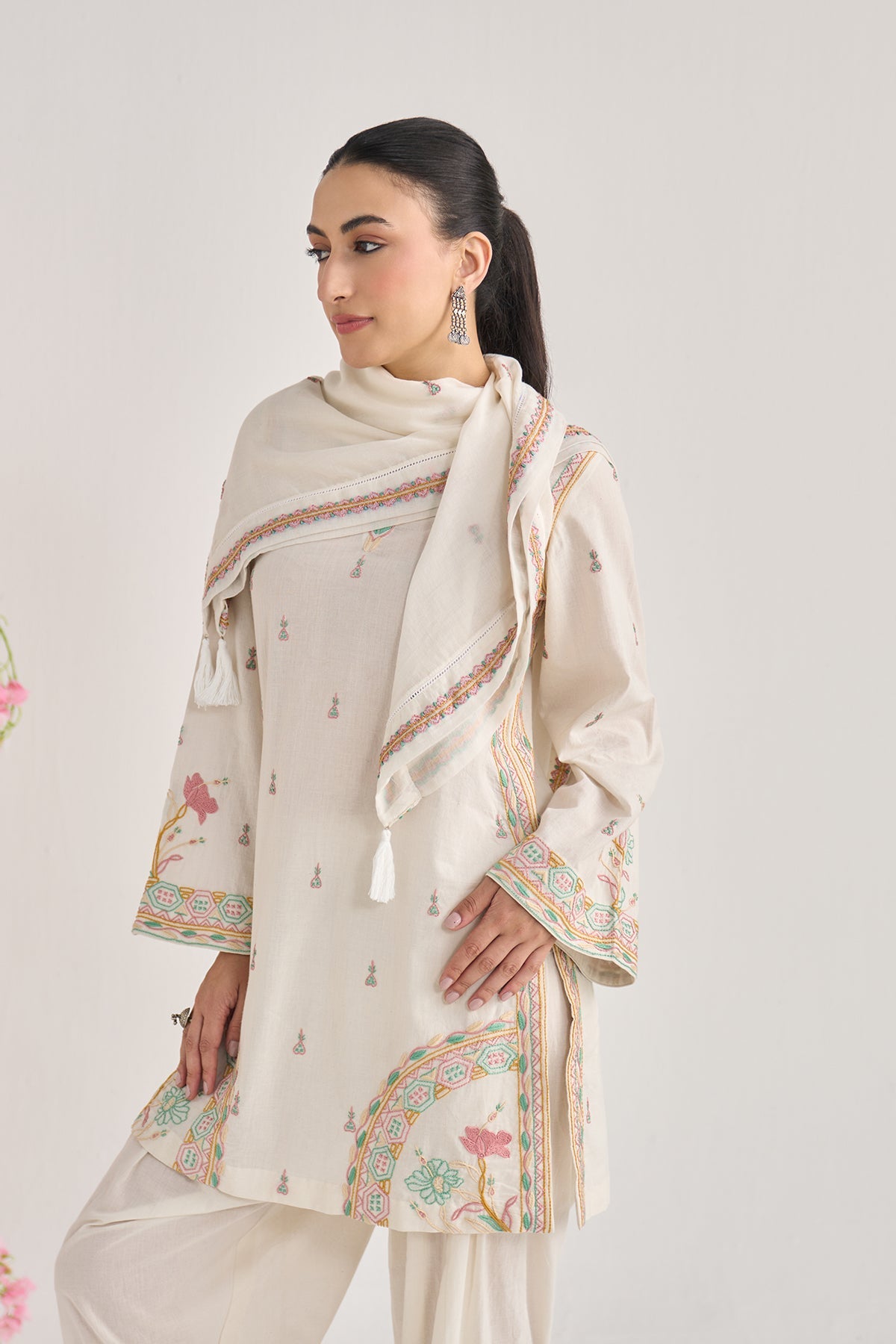 Chikankari summer 26 kora Straight cut kurta with salwar and scarf ( set of 3) - Ready to ship