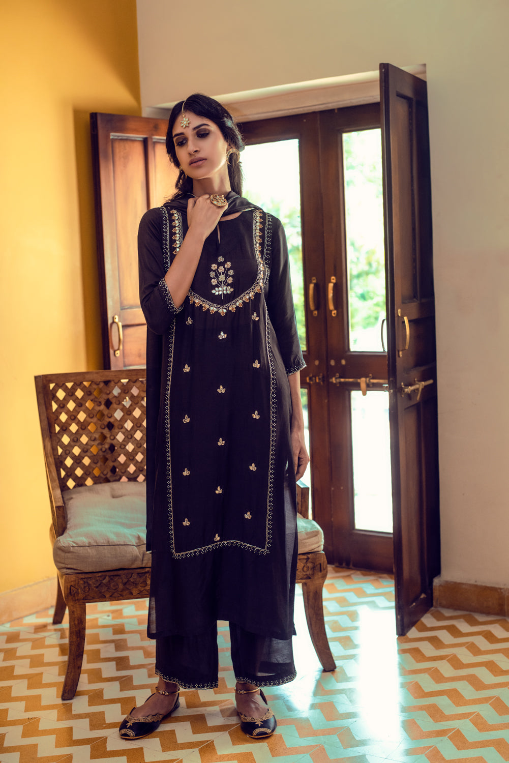AAFREEN BLACK GOTA PATTI PANEL SUIT SET OF 3