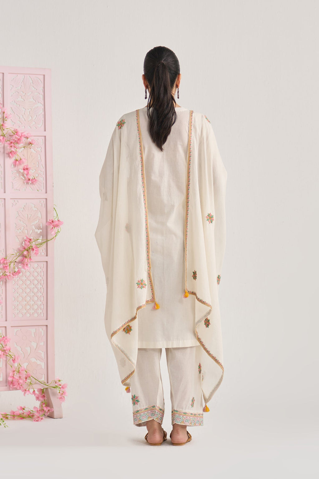 Chikankari summer 26 kora pintuck kurta with salwar and dupatta ( set of 3 ) - Ready to ship