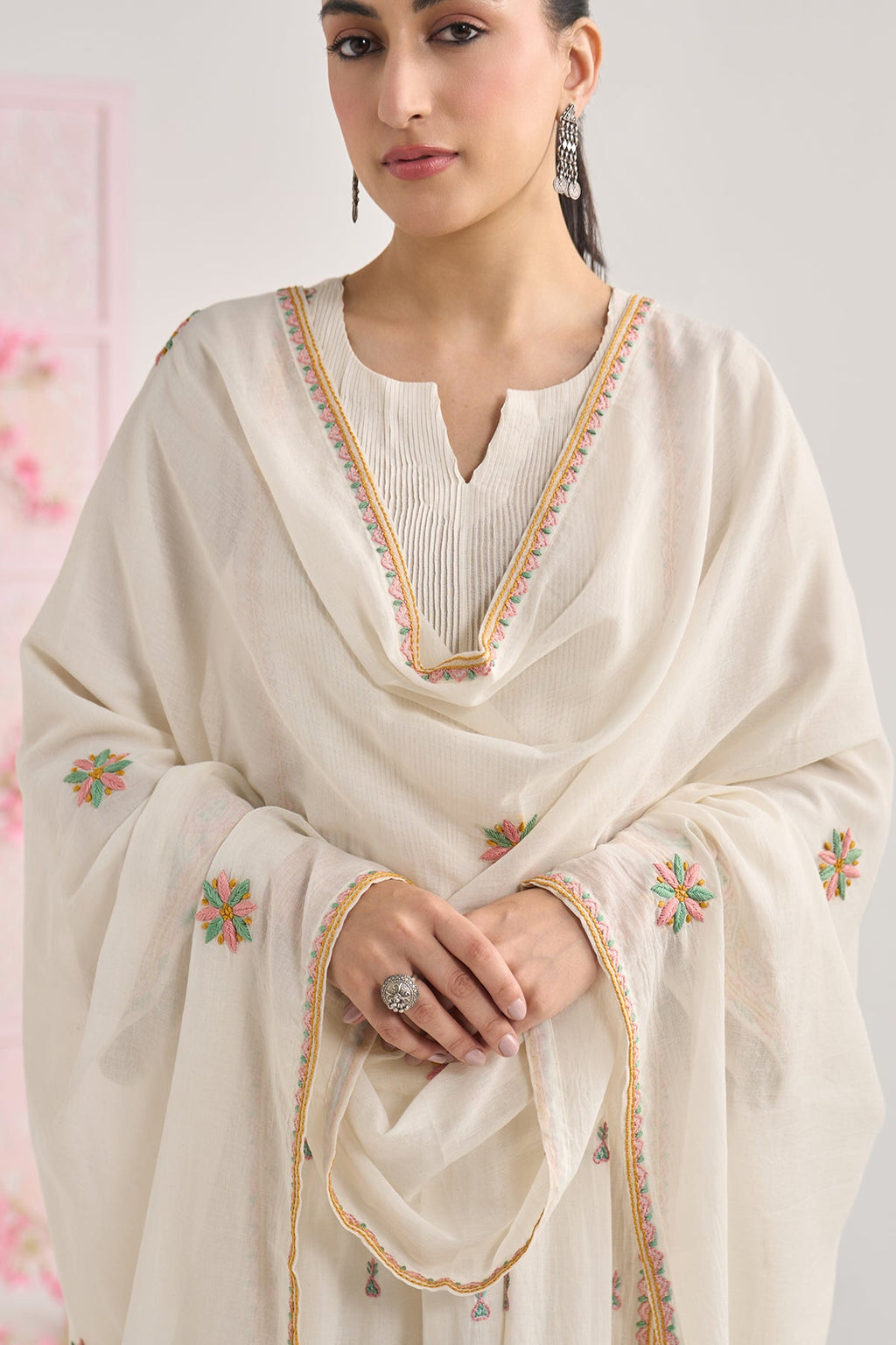 Chikankari summer 26 kora pintuck kurta with salwar and dupatta ( set of 3 ) - Ready to ship