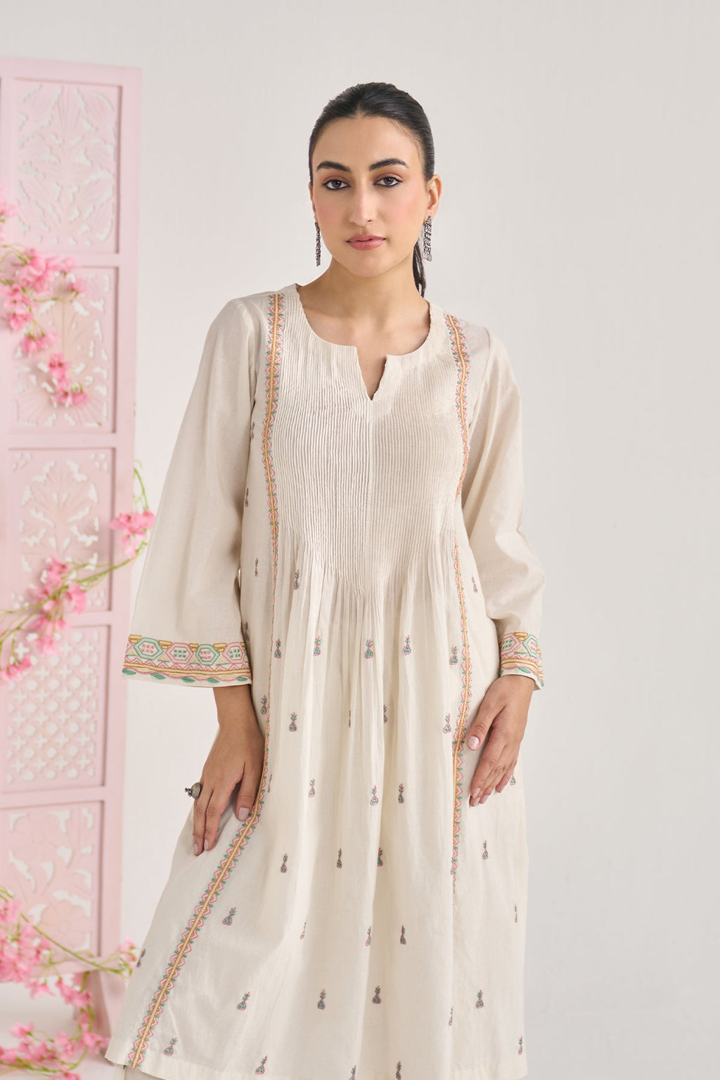 Chikankari summer 26 kora pintuck kurta with salwar and dupatta ( set of 3 ) - Ready to ship