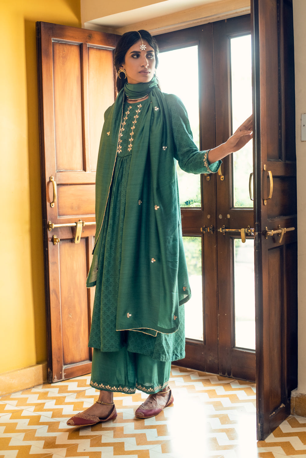 AAFREEN GREEN GOTA PATTI YOKE SET OF 3
