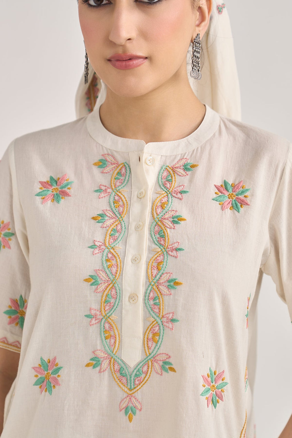 Chikankari summer 26 kora Short kurta with flared palazzo (set of 2) - Ready to ship