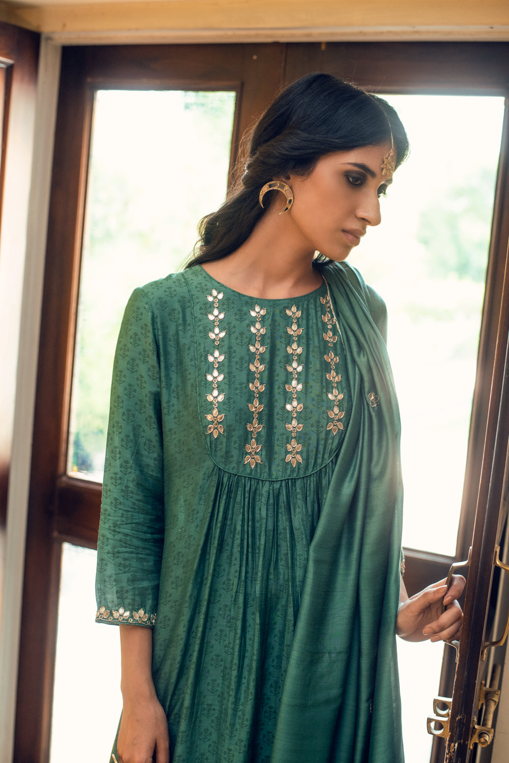 AAFREEN GREEN GOTA PATTI YOKE SET OF 3