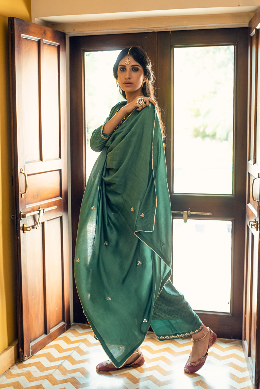 AAFREEN GREEN GOTA PATTI YOKE SET OF 3