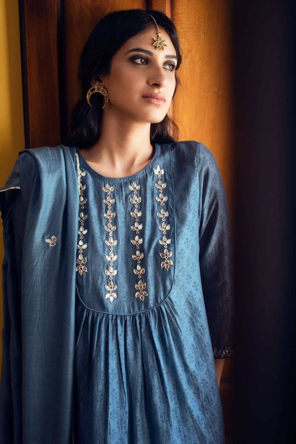 AAFREEN GREY BLUE GOTA PATTI YOKE SET OF 3