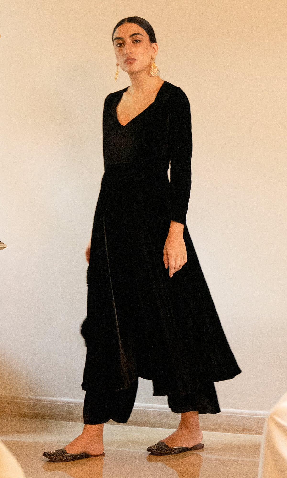 Bareen foils - Black Velvet anarkali with velvet palazzo  - Set of 2 - Ready to ship