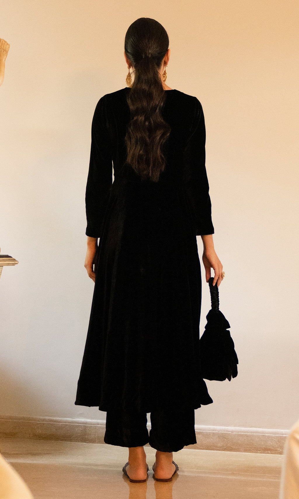 Bareen foils - Black Velvet anarkali with velvet palazzo  - Set of 2 - Ready to ship
