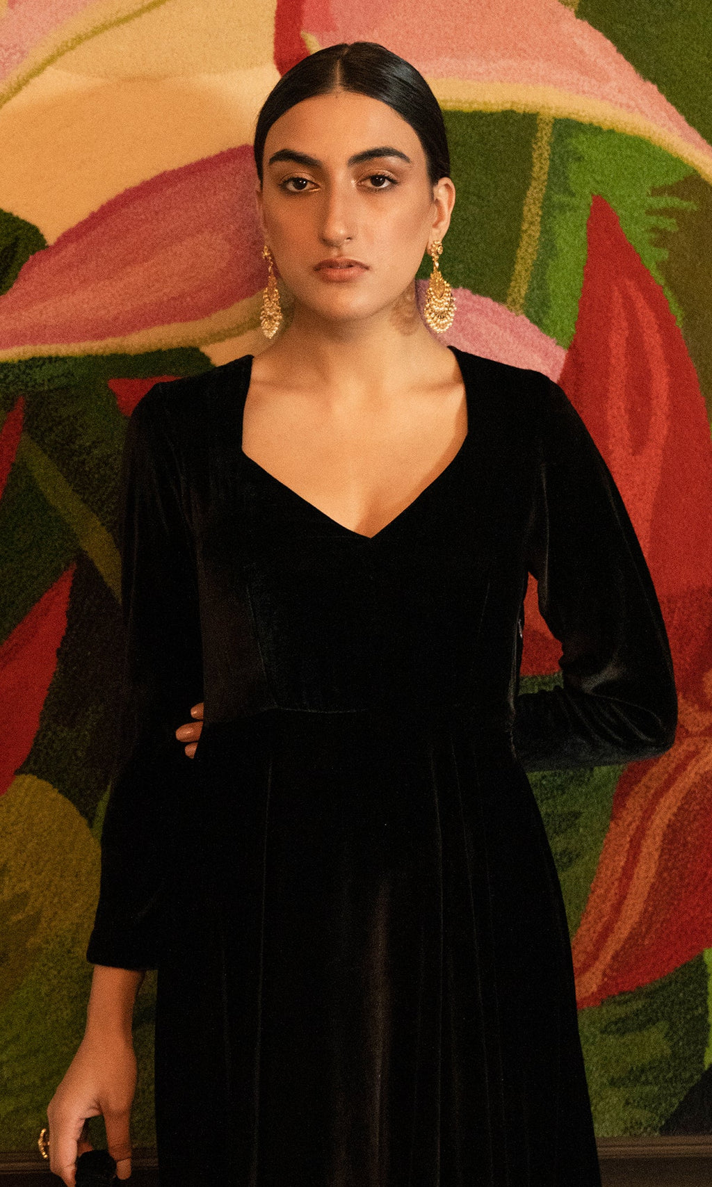 Bareen foils - Black Velvet anarkali with velvet palazzo  - Set of 2 - Ready to ship