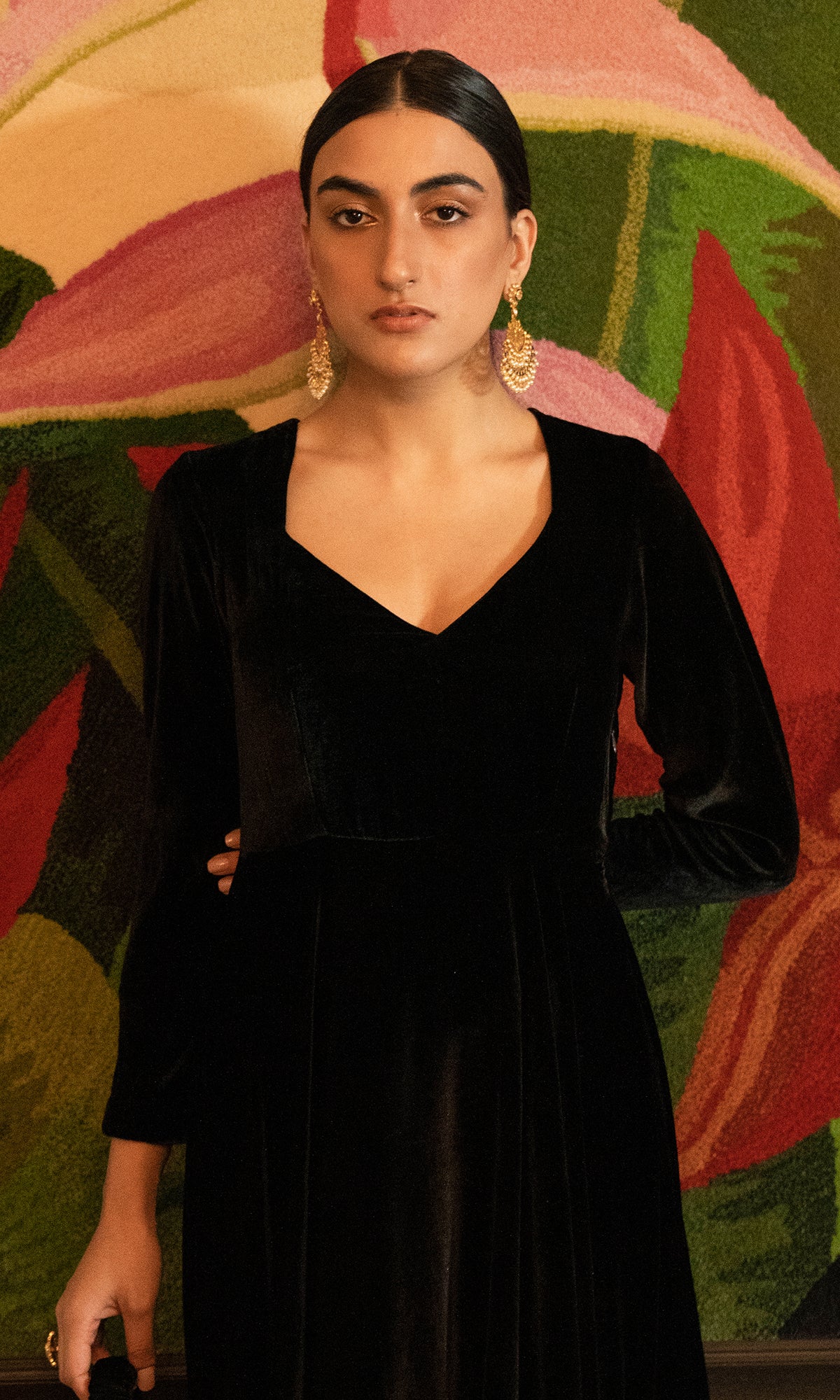 Bareen foils - Black Velvet anarkali with velvet palazzo  - Set of 2 - Ready to ship