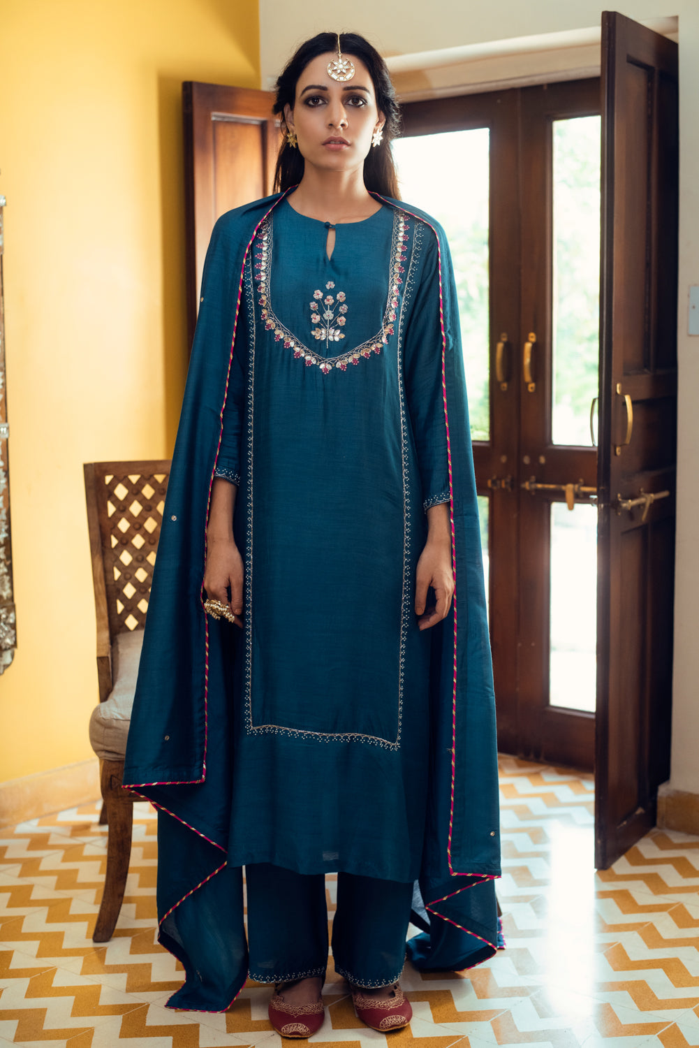 AAFREEN TEAL GOTA PATTI PANEL SUIT SET OF 3