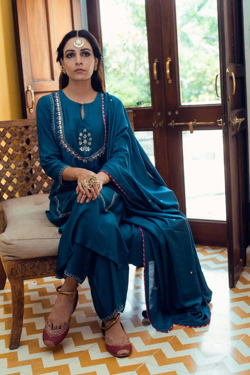 AAFREEN TEAL GOTA PATTI PANEL SUIT SET OF 3