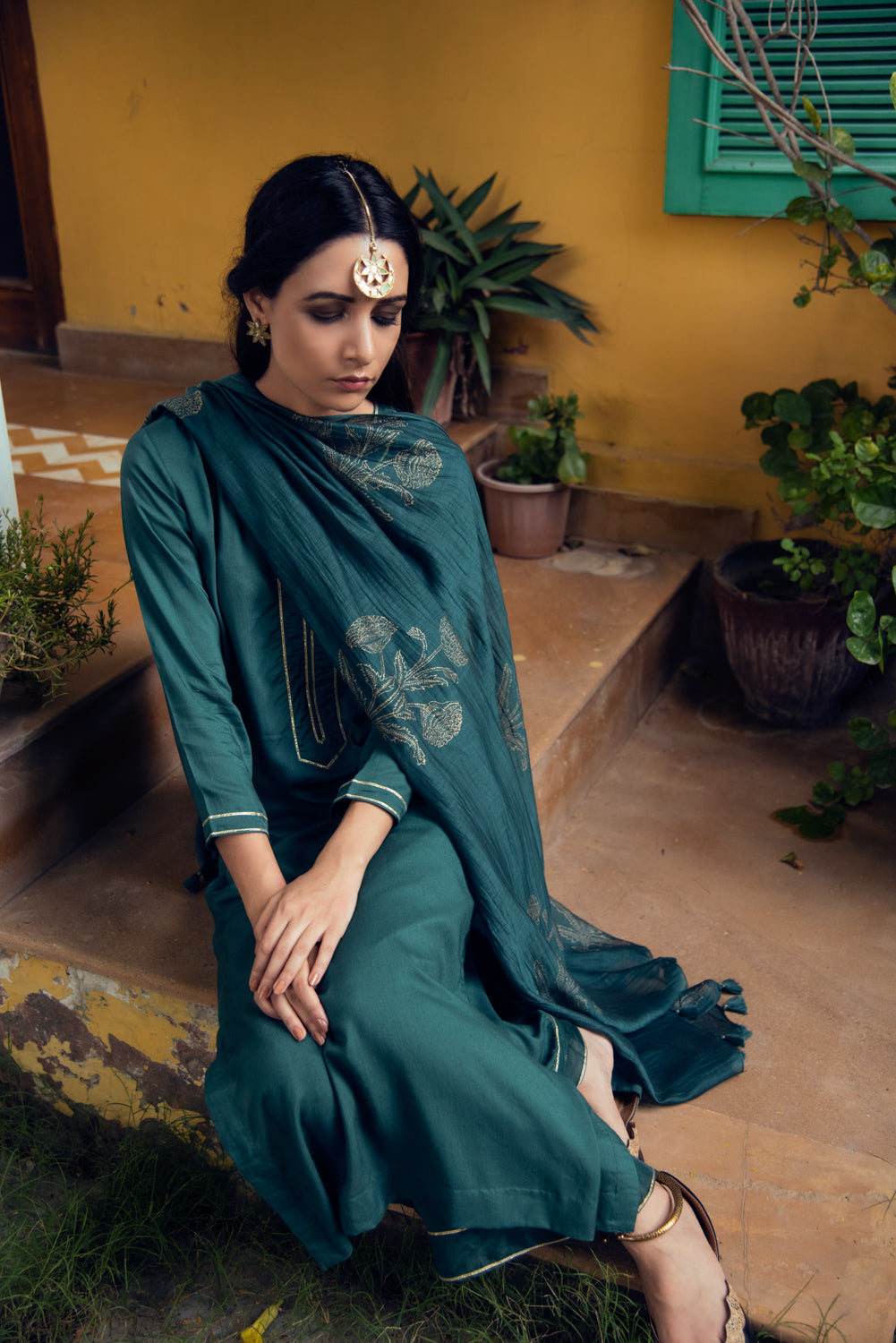 AAFREEN EMERALD GREEN PALAZZO SUIT SET OF 3