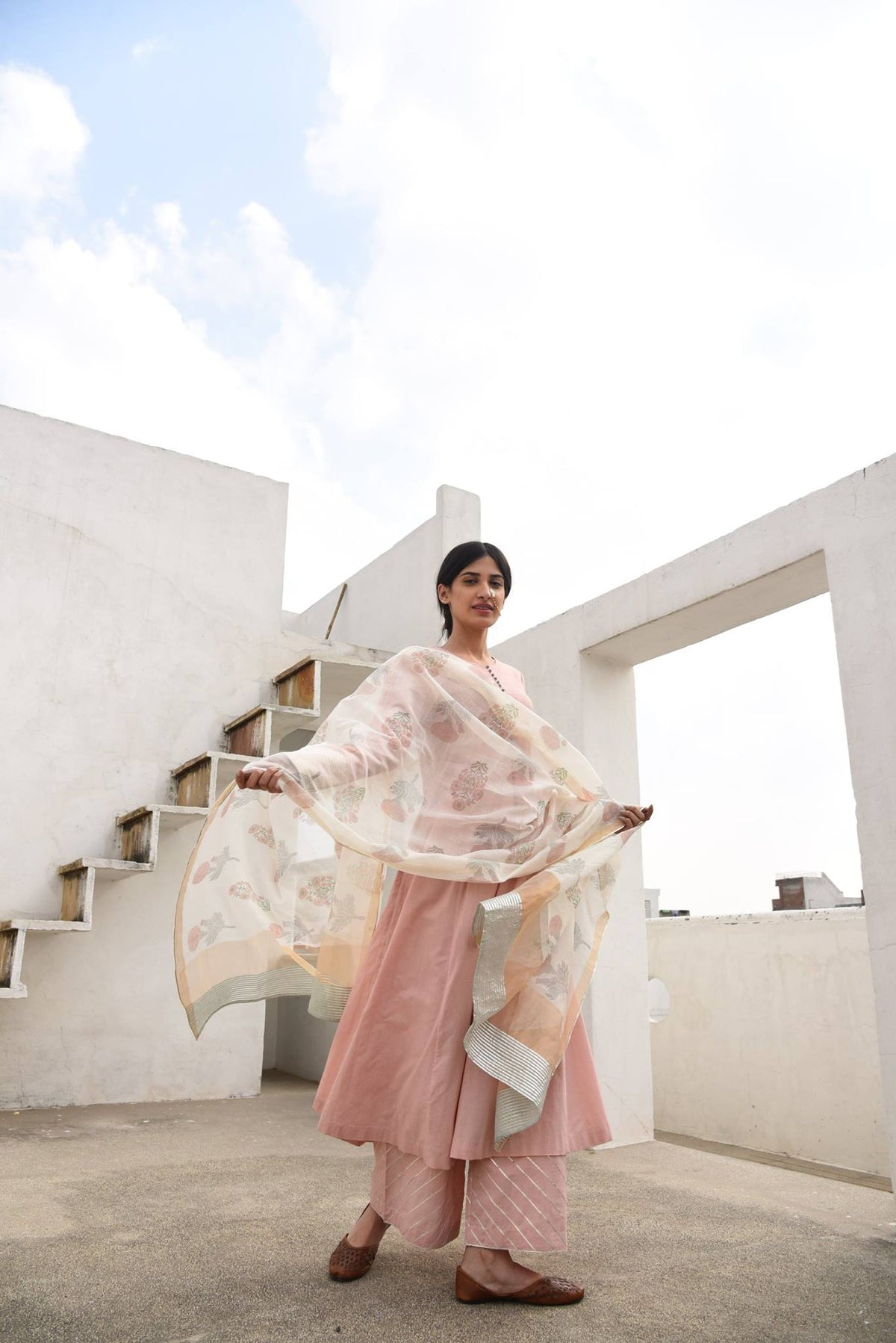Pink Back Boota  Suit Set With Chanderi Dupatta