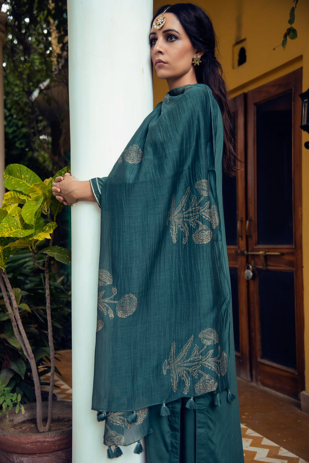 AAFREEN EMERALD GREEN PALAZZO SUIT SET OF 3