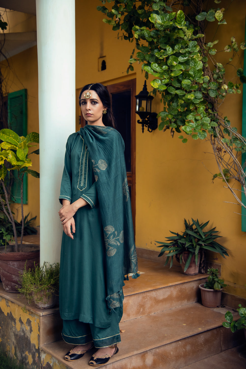 AAFREEN EMERALD GREEN PALAZZO SUIT SET OF 3