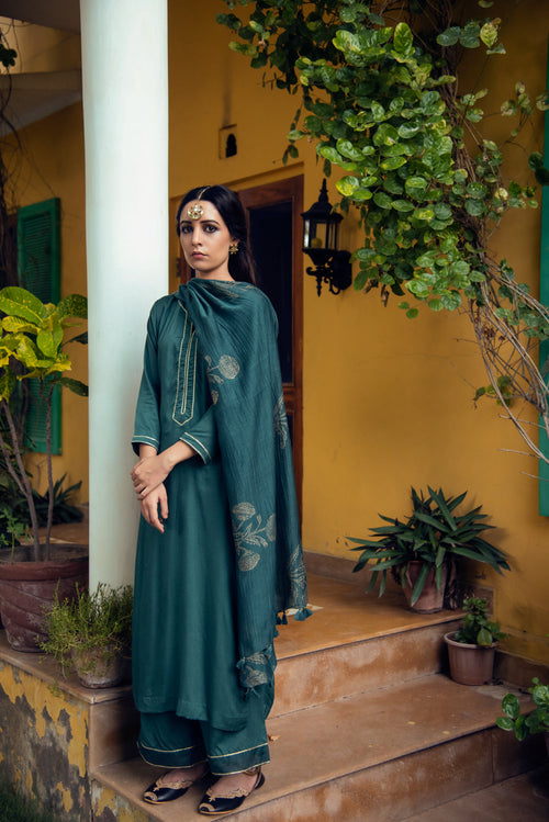 AAFREEN EMERALD GREEN PALAZZO SUIT SET OF 3