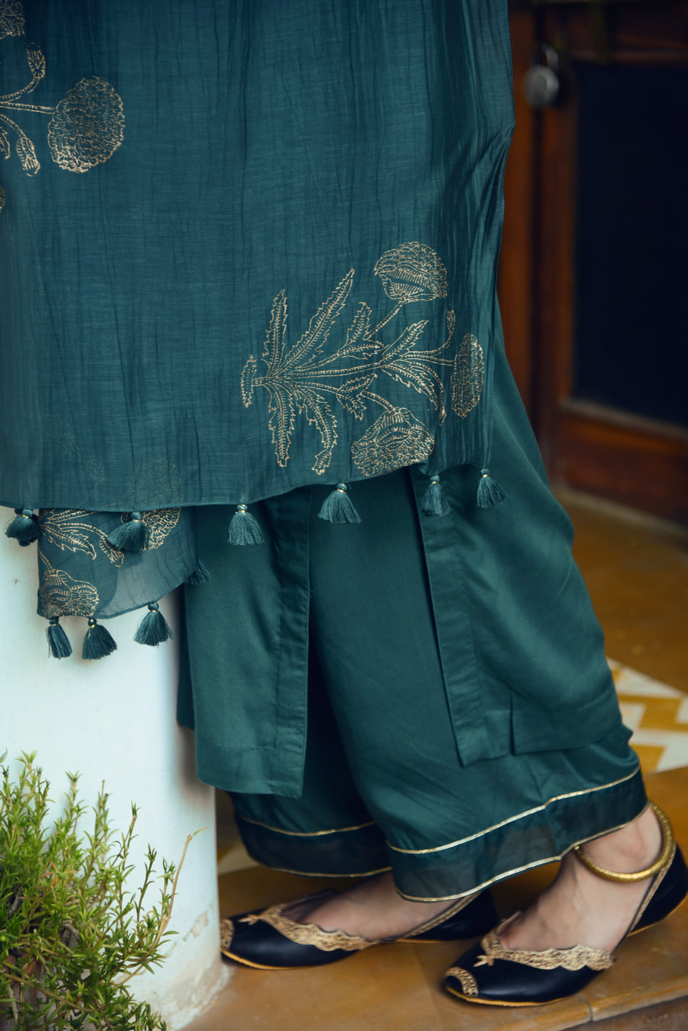 AAFREEN EMERALD GREEN PALAZZO SUIT SET OF 3