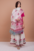 Goonj Rani Pink Mukaish Kurta with marigold Block printed Sharara- set of 3 RTS