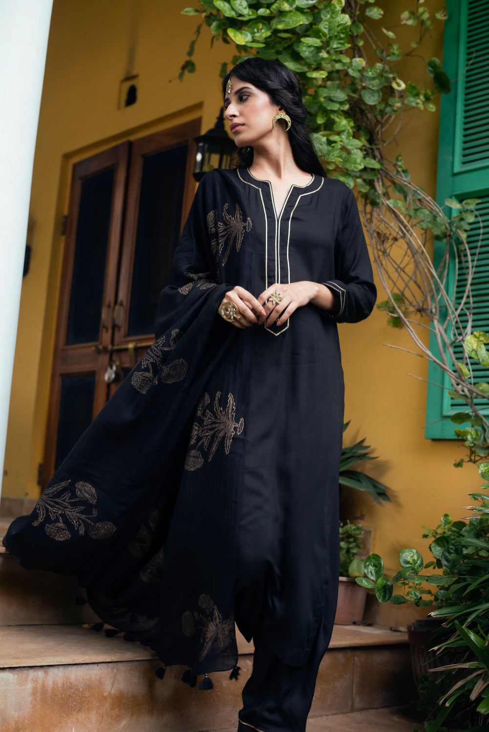 AAFREEN BLACK PALAZZO SUIT SET OF 3