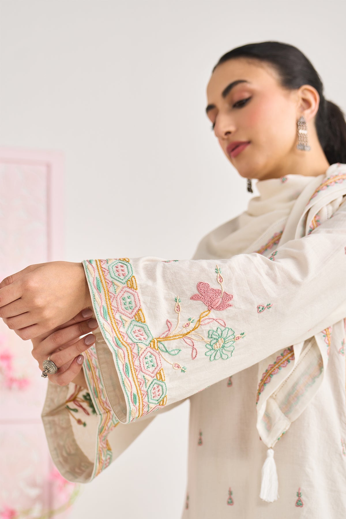 Chikankari summer 26 kora Straight cut kurta with salwar and scarf ( set of 3) - Ready to ship