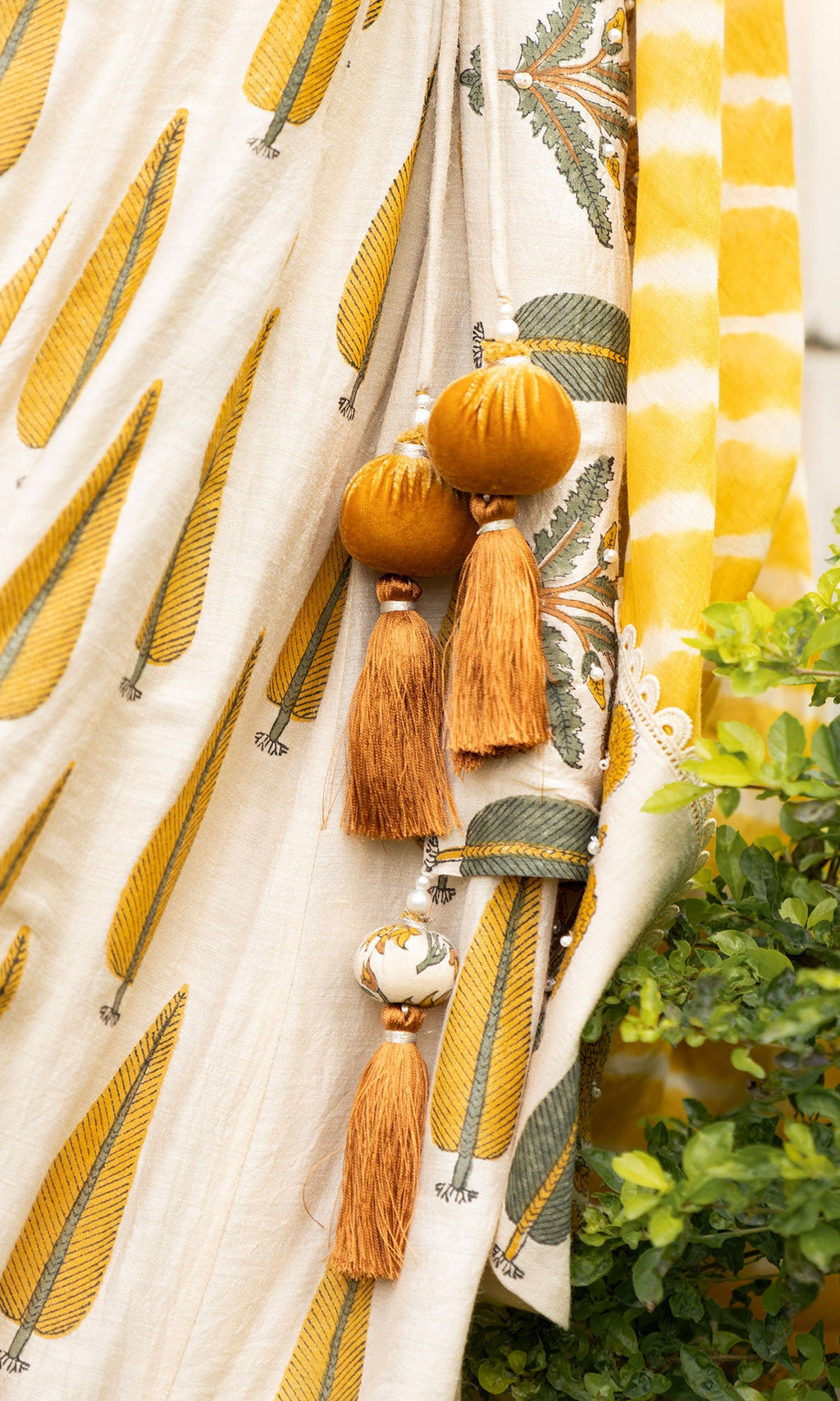 Bareen Mughal Mustard Yellow Block Printed Lehenga Set With Lehariya dupatta - Set Of 3 Ready to ship
