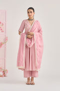 Chikankari summer 26 Dusty pink Chikankari v neck gathered kurta with palazzo and dupatta ( set of 3) - Ready to ship