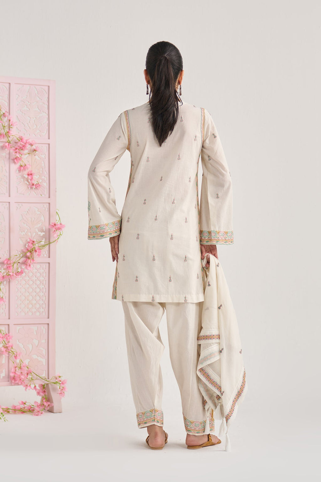 Chikankari summer 26 kora Straight cut kurta with salwar and scarf ( set of 3) - Ready to ship