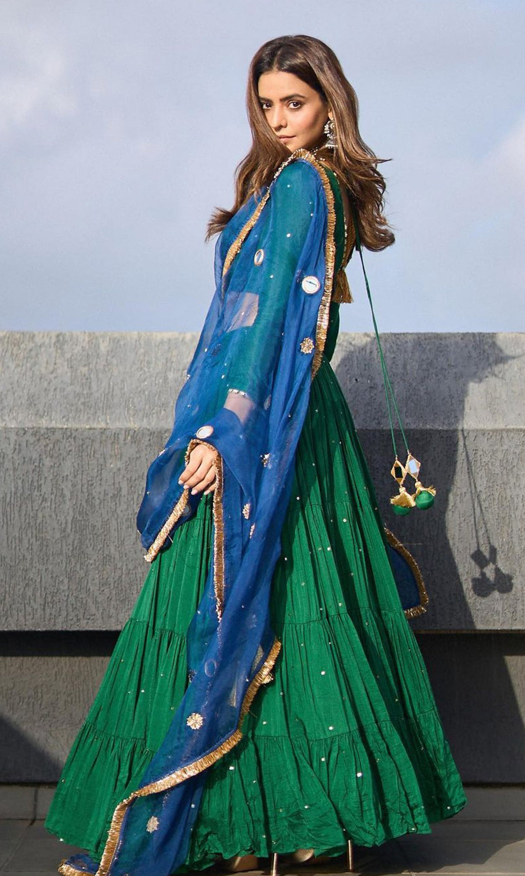 Aamna Shariff in Phillauri Emerald Green Lehenga - Set Of 3 RTS