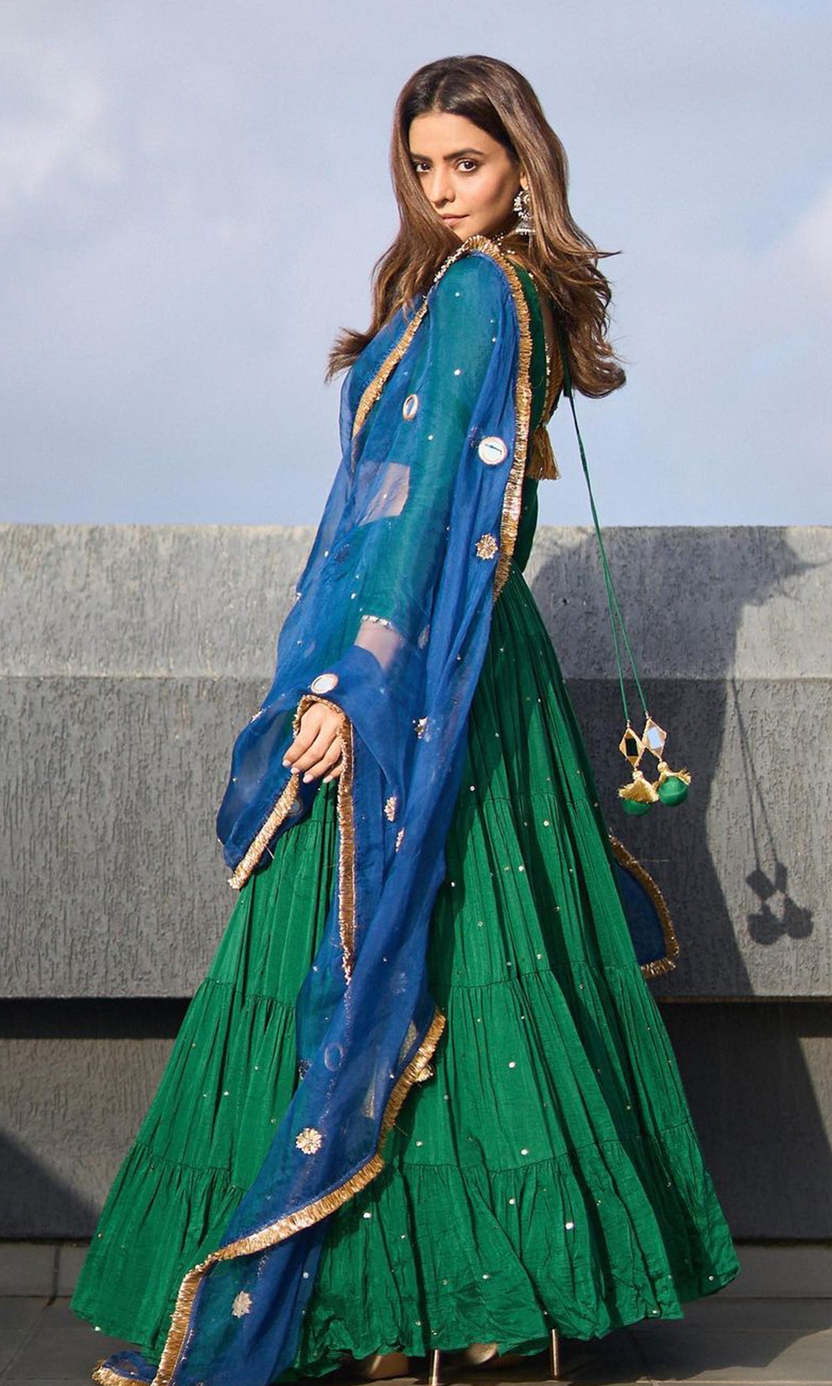 Aamna Shariff in Phillauri Emerald Green Lehenga - Set Of 3 RTS