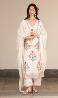 Chandani ivory mughal embroidered straight kurta with palazzo and dupatta ( set of 3) RTS
