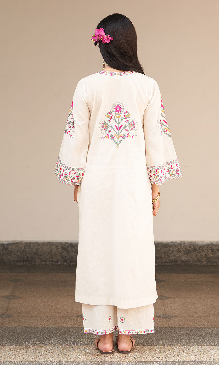 Chandani ivory mughal embroidered straight kurta with palazzo and dupatta ( set of 3) RTS