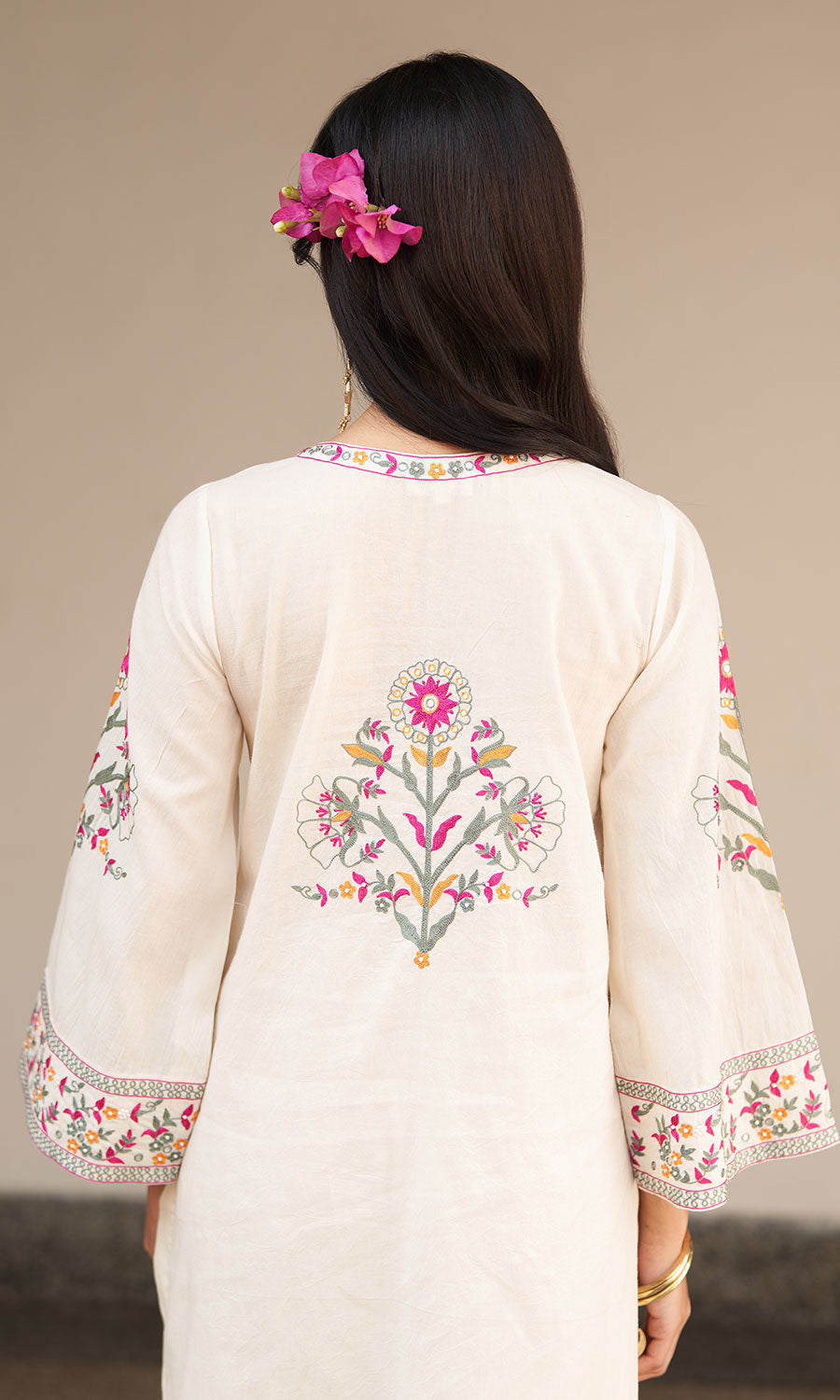 Chandani ivory mughal embroidered straight kurta with palazzo and dupatta ( set of 3) RTS