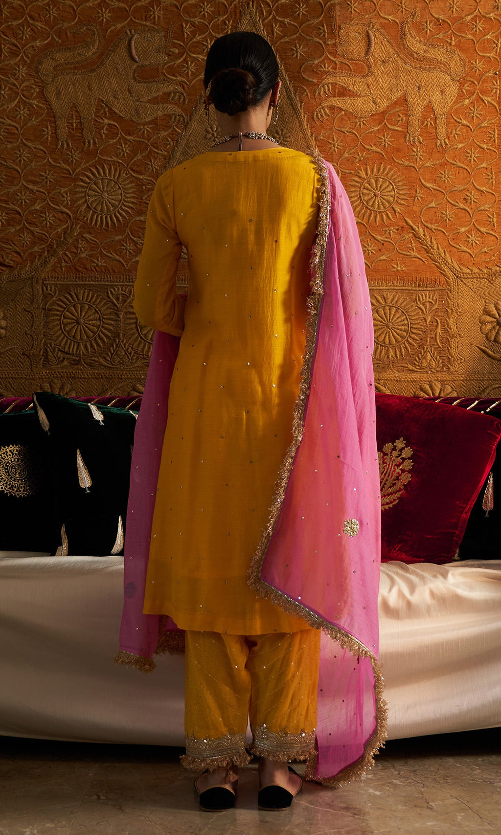 Phillauri - Mustard Yellow Pintuck Kurta With Salwar And Dupatta - Set Of 3 - Ready to ship