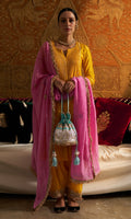 Phillauri - Mustard Yellow Pintuck Kurta With Salwar And Dupatta - Set Of 3 - Ready to ship