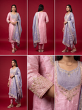 Pastel Blush Pink & Lavender Embroidered Silk Kurta set