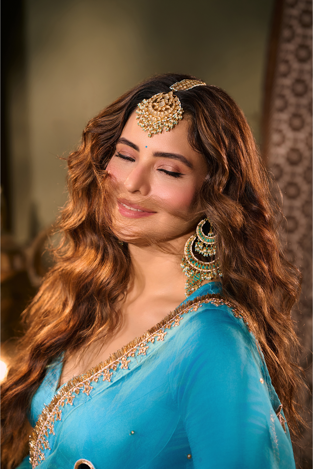 Aamna Sharif in Solid Turquoise Lehenga with Blouse and Embroidered Dupatta (set of 3) - Ready to ship