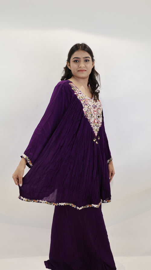 AAFREEN BLUE BLOCK PRINTED LONG KURTA PALAZZO SET