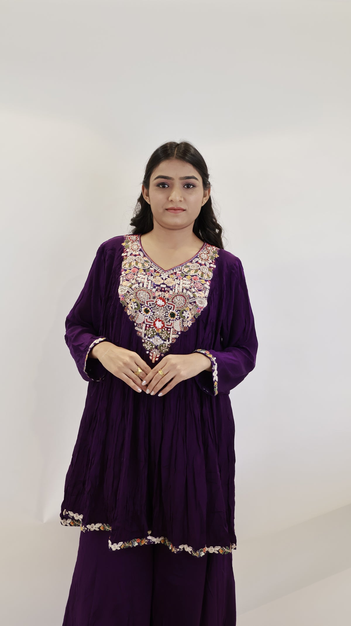 AAFREEN BLUE BLOCK PRINTED LONG KURTA PALAZZO SET