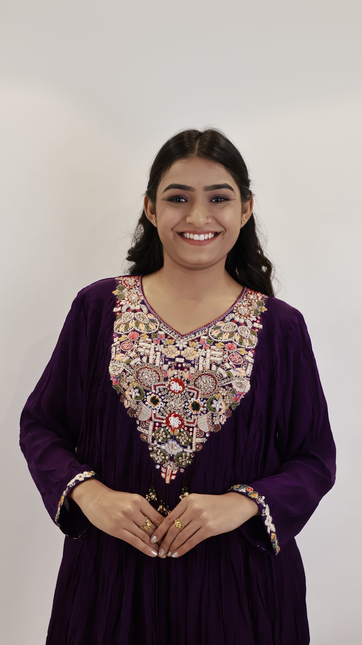 AAFREEN BLUE BLOCK PRINTED LONG KURTA PALAZZO SET