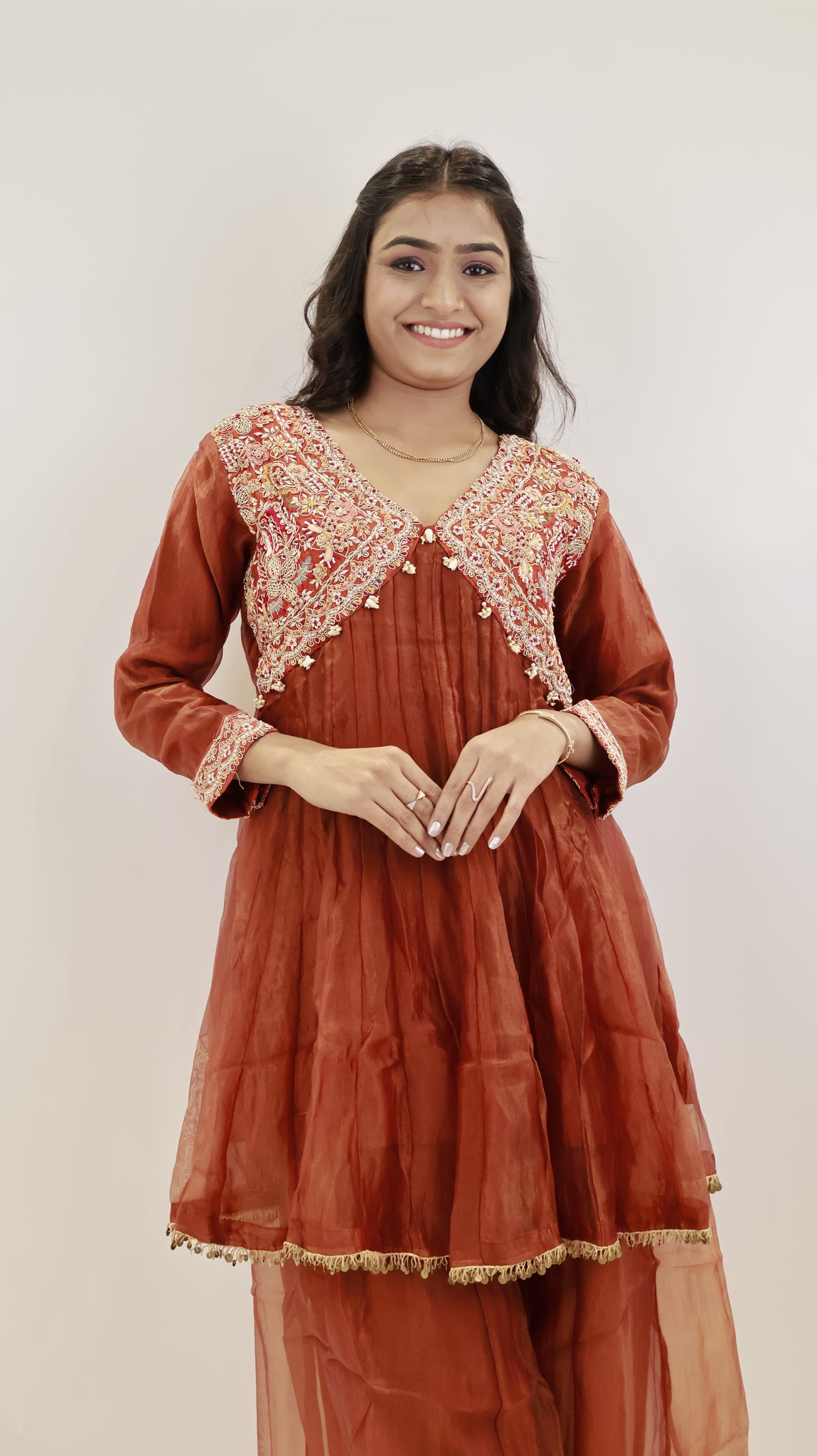 AAFREEN BLACK BLOCK PRINTED LONG KURTA PALAZZO SET